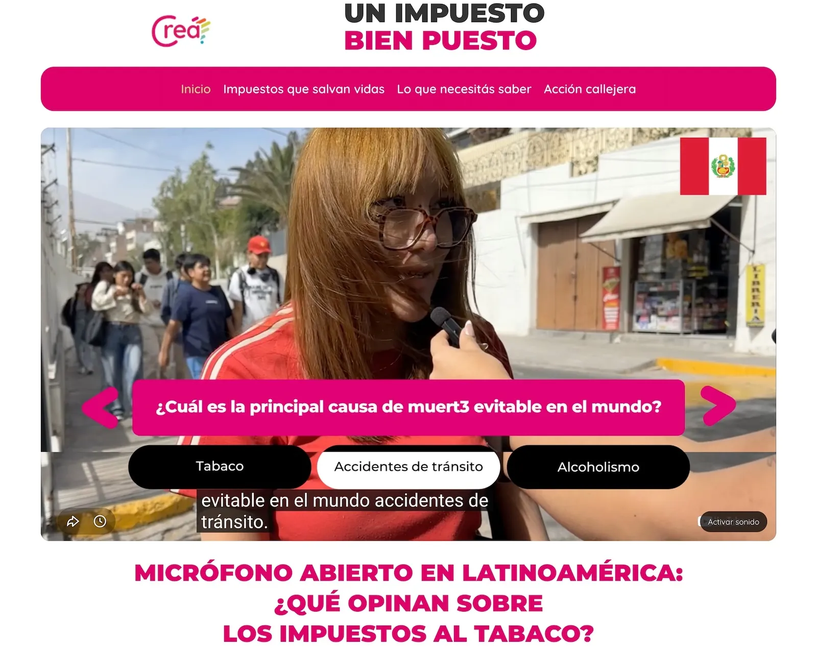 CREA Foundation homepage with interactive video quiz